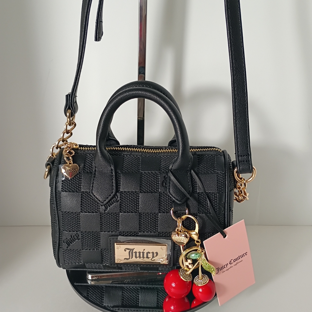 Juicy Couture Miss Independent Black Checker Mini Satchel with Cherry Charm - Picture 5 of 15